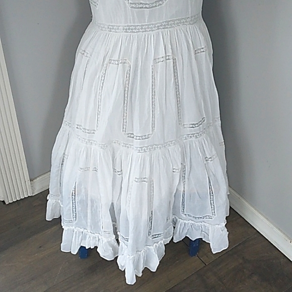 VTG Y2K COTTAGECORE WHITE/LACE COTTON PRAIRIE  MIDI DRESS INDIA MADE WOMANS S - Picture 6 of 7